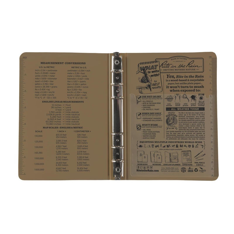 Rite In The Rain Weatherproof 1/2" Ring Binder, 5.625" x 7.875", Tan Binder (No. 9200T) - Image 4